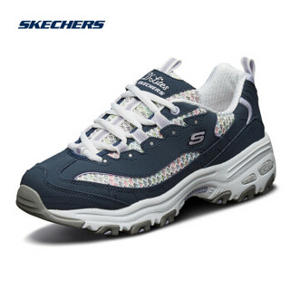 Skechers斯凯奇女鞋彩色流线熊猫鞋 潮流松糕厚底运动老爹鞋13144 海军蓝色/白色 37