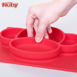 Nuby（努比）硅胶餐盘  婴儿宝宝儿童辅食碗吃饭训练碗吸盘餐具 硅胶分格餐盘餐垫碗吸盘碗套装 红色猴子