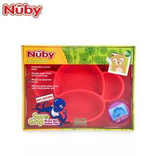 Nuby（努比）硅胶餐盘  婴儿宝宝儿童辅食碗吃饭训练碗吸盘餐具 硅胶分格餐盘餐垫碗吸盘碗套装 红色猴子