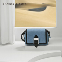 CHARLES＆KEITH2020夏新品CK2-20270554女士金属方扣饰翻盖单肩包 Denim Blue牛仔蓝色 M