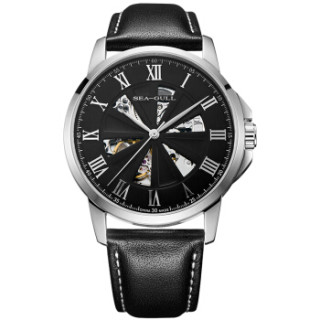 SEA-GULL 海鸥 光影系列 819.21.6068K 男士机械手表 40mm 黑盘 黑色皮带 圆形