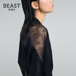 THE BEAST/野兽派新“硬糖”蕾丝女士真丝睡衣长睡袍-黑色生日礼物送女生 黑色 SM