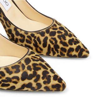 JIMMY CHOO 周仰杰 ROMY 85系列 女士皮革浅口套脚尖头高跟鞋高跟鞋ROMY 85 LOP NATURAL MIX 豹纹色 38