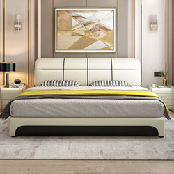 9号0点：A家 双人位仿真皮床软靠软包床DA0142 1.5米框架床
