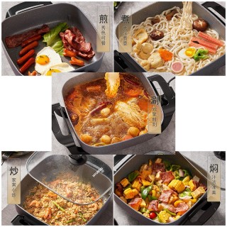 韩国现代家用电热火锅电煮锅麦石饭电炒菜锅多功能不沾炒菜一体锅