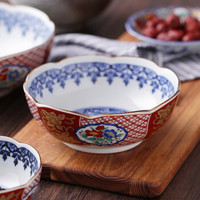美浓烧 Mino Yaki) 美浓烧日本进口有田窑陶瓷汤碗面碗大号家用日式复古餐具彩色碗 染锦桔梗8.0英寸大碗