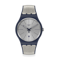 SWATCH 斯沃琪 NEW GENT系列 SUON402 中性石英手表 41mm 银盘 灰色硅胶表带 圆形