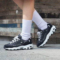 Skechers斯凯奇秋季女鞋 时尚花呢拼接D'LITES熊猫鞋女 女运动休闲鞋9999196 黑色/BLK 37