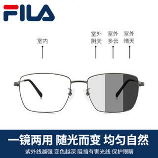 FILA斐乐变色眼镜框男纯钛全框镜架近视眼镜男光学镜定制防辐射可配平光镜 7140亮黑金色框 1.56凯米镜片0-300度