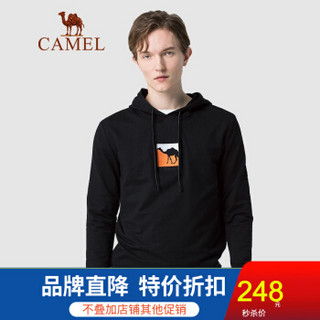 骆驼（CAMEL）男装 秋冬连帽卫衣男宽松刺绣图案印花卫衣 D9Q374375黑色 L(175/96A)