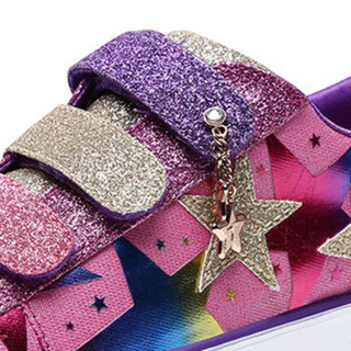 SKECHERS 斯凯奇 TWINKLE TOES系列 女童水钻魔术贴帆布鞋 10925L 桃红色/紫色