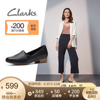 Clarks其乐女鞋2020经典款Juliet Palm优雅仙女方跟小皮鞋乐福鞋 黑色261429334 37