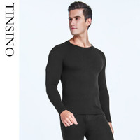 TINSINO纤丝鸟保暖内衣男士内衣套装女士春秋棉莱卡修身秋衣秋裤透气显瘦打底衫情侣套装 纯黑-男 XL