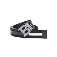 BALLY 巴利 男士简约板扣条纹拼接休闲腰带98241 黑色120cm