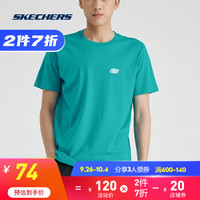 Skechers斯凯奇官方春夏短袖衫男子宽松运动T恤 L220M165 深孔雀蓝/00G4 XL