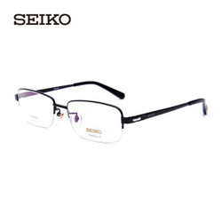 SEIKO 精工 半框钛轻型眼镜架商务眼镜框男款近视眼镜框HT01078 113 54mm 黑色