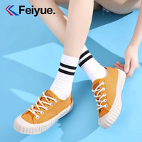 feiyue/飞跃秋季新款帆布鞋女时尚饼干鞋韩版纯色女鞋学生小白鞋 黄色 35(偏大一码选小一码)