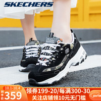 Skechers斯凯奇女鞋秋季新品D'lites轻质厚底复古熊猫鞋绣花网布拼接运动休闲鞋老爹鞋 黑色/白色/BKW 37