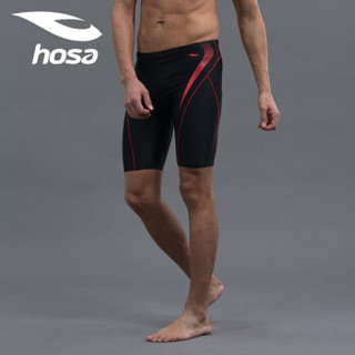 浩沙（hosa） 泳裤男 专业五分男士游泳裤大码运动平角裤及膝游泳裤 黑红色（单条） XL