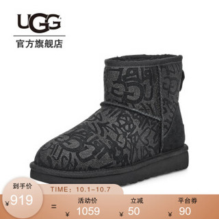 UGG 冬季女士经典靴经典新奇系列涂鸦短筒雪地靴短靴 1107034 黑色 | BLK 37