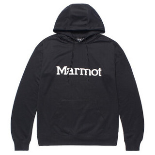 Marmot/土拨鼠运动柔软休闲印花logo圆领带帽套头卫衣男户外 欧码偏大曜石黑L