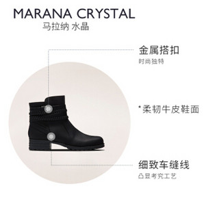 Clarks其乐冬季新款粗跟金属扣短靴踝靴女Marana Crystal 黑色261372324 37