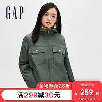 Gap女装休闲连帽外套秋冬485863 E 工装风纯色上衣女士短款衣服