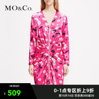 MOCO2019春季新品拉链印花立体剪裁连衣裙MAI1DRS040 摩安珂 *4件