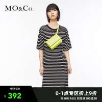 MOCO2020夏季新品纯棉圆领黑白条纹连衣裙MBO2DRST11 摩安珂 *5件