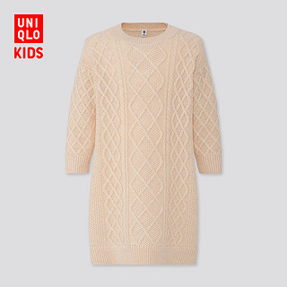 优衣库 童装/女童 纽花圆领连衣裙(长袖) 419132 UNIQLO