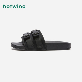 热风 hotwind2019年新款学院风女士时尚休闲拖鞋拼色一字凉鞋H62W9612