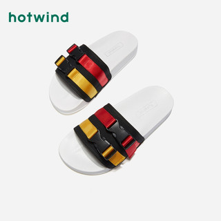 热风 hotwind2019年新款学院风女士时尚休闲拖鞋拼色一字凉鞋H62W9612