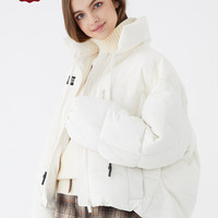 西雅衣家 C&A灯芯绒拼接刺绣短款加厚面包服女2019冬时尚棉袄CA200222196