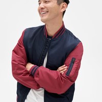 Gap男装短款棒球服外套356195 W 拼色立领潮流休闲飞行夹克上衣男