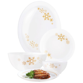乐美雅玻璃白玉餐具碗碟套装家用泡面碗汤米饭烤碗北欧雪花10件套