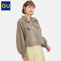 GU极优女装蝴蝶结领蝙蝠袖衬衫2020新款简约轻熟纯棉上衣322814