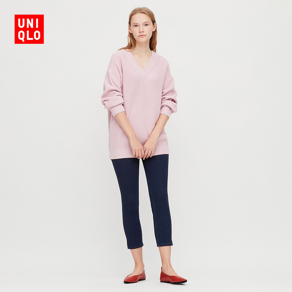 优衣库女装高弹力牛仔紧身七分裤水洗产品424884uniqlo