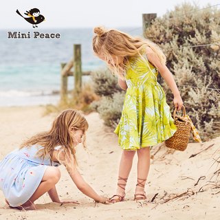 minipeace女童夏装棕榈树连衣裙后背镂空洋气宝宝沙滩儿童公主裙