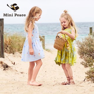 minipeace女童夏装棕榈树连衣裙后背镂空洋气宝宝沙滩儿童公主裙