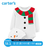 Carters婴儿春装圣诞节宝宝纯棉连体衣帽子两件套爬服套装119G405