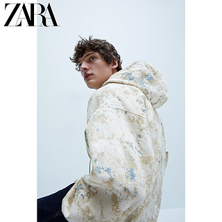 ZARA 新款 男装 抽象印花连帽袋鼠口袋派克外套 02553402711