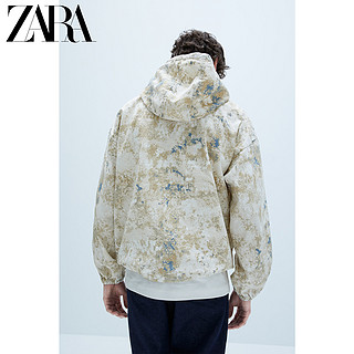 ZARA 新款 男装 抽象印花连帽袋鼠口袋派克外套 02553402711