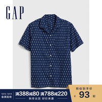 Gap男装时尚潮流印花短袖衬衫秋冬579998 2020新款简约男士衬衣