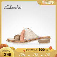 clarks其乐女鞋Trace Craft 夏季休闲拼色露趾低跟凉拖鞋女外穿
