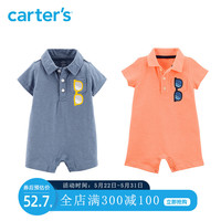 Carters夏季新款衣服婴儿连体衣新生儿纯棉针织哈衣爬服16574111