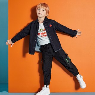 [清仓]minipeace童装男童春装新款洋气黑色儿童牛仔衬衫外套上衣