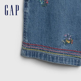 Gap女幼童纯棉牛仔背带裤夏季539044 2020新款洋气刺绣女童短裤