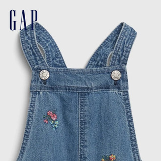 Gap女幼童纯棉牛仔背带裤夏季539044 2020新款洋气刺绣女童短裤