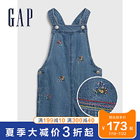 Gap女幼童纯棉牛仔背带裤夏季539044 2020新款洋气刺绣女童短裤