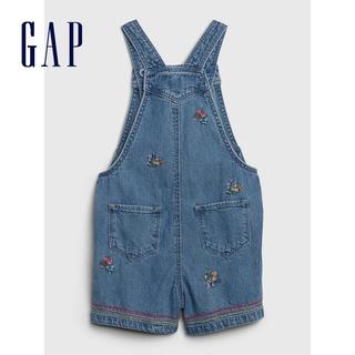 Gap女幼童纯棉牛仔背带裤夏季539044 2020新款洋气刺绣女童短裤